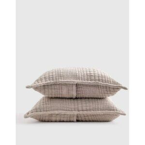 NWOT Quince Organic Channel Stitch Sham Set 2 Textured Pillow Covers Taupe KING